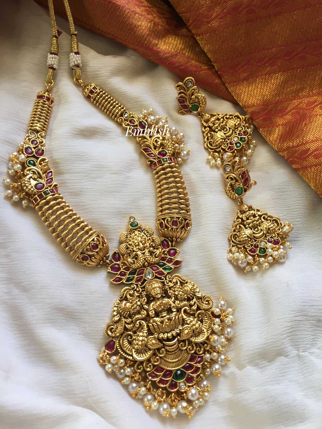 Antique Lakshmi simple classy neckpiece- Pearls